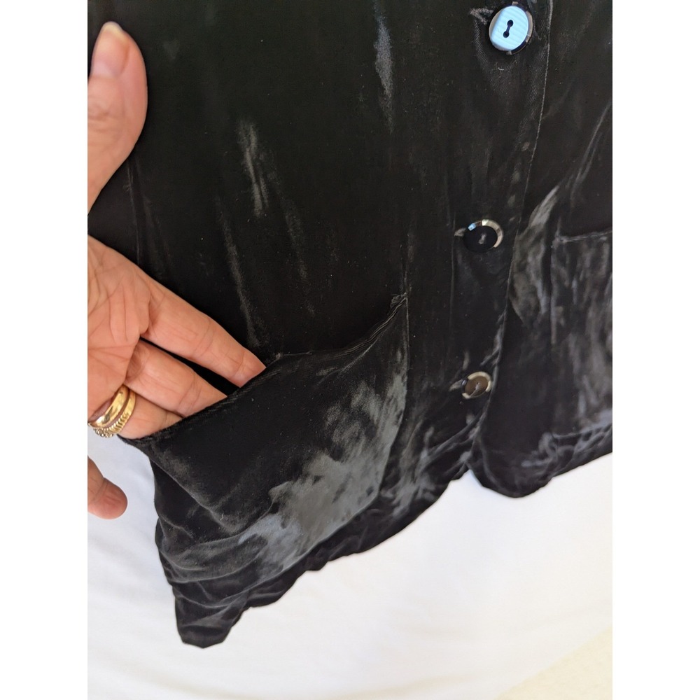 Vintage 80s Carole Little Saint-Tropez West Black Velvet Gothic Blazer Size 12 - Picture 4 of 7